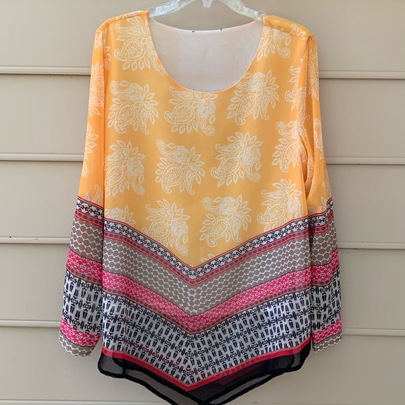 Polyester Flowy Lined Blouse, Yellow, Pink, Black, L-XL - Picture 1 of 9